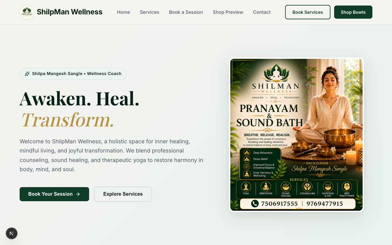 ShilpMan Wellness Homepage Preview